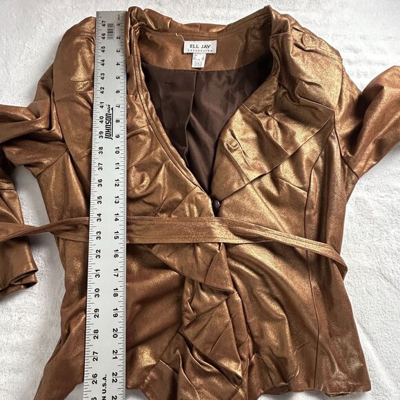 Ell Jay Womens Bronze Ruffle Jacket Women’s 12 Metallic Wide Collar Tie Cuffs - Picture 7 of 7
